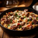 one pan queso steak and rice