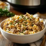 Slow Cooker Creamy Ranch Beef & Cheese Spiral Pasta