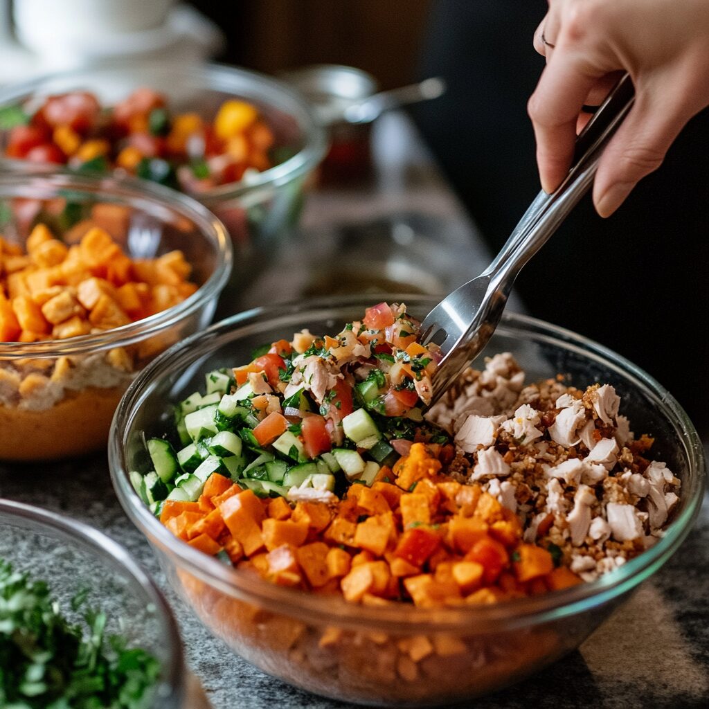 sweet potato burger bowl meal prep