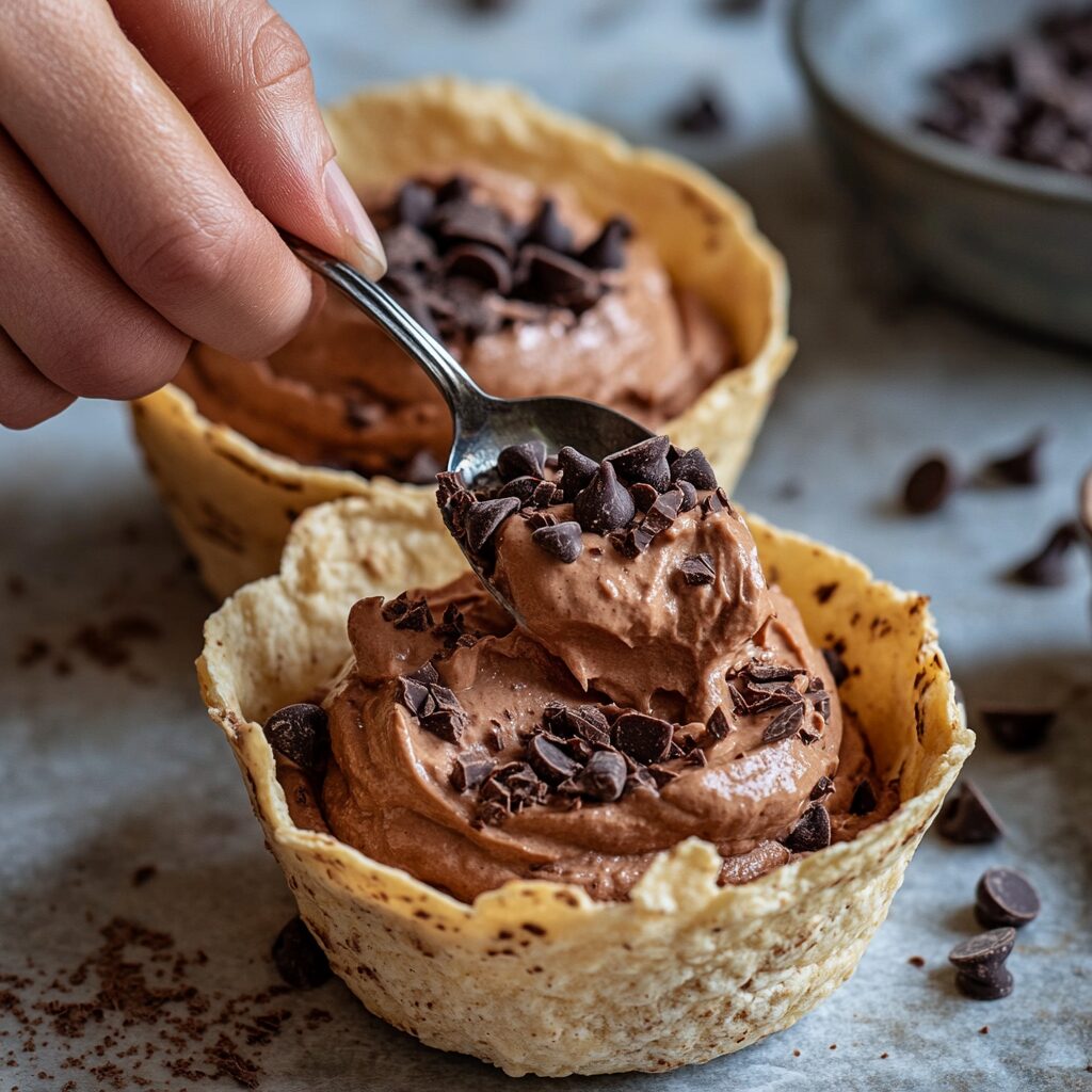Chocolate Avocado Mousse Tortilla Cups