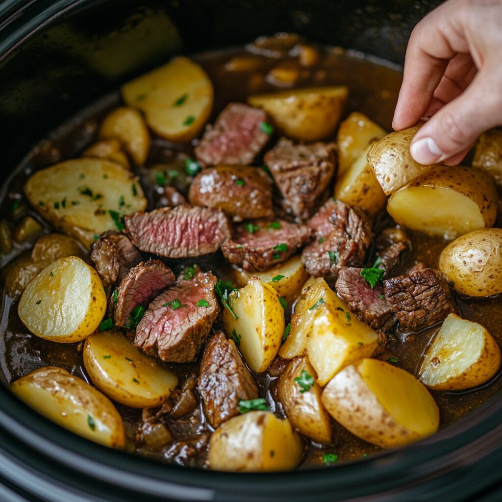 Crockpot Loaded Steak and Potato Bake