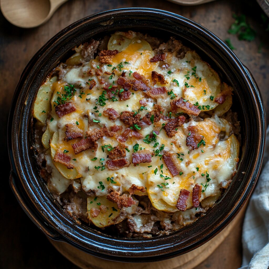 Crockpot Loaded Steak and Potato Bake