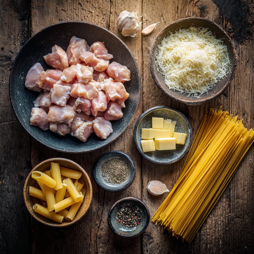 Garlic Butter Chicken Bites with Creamy Parmesan Pasta