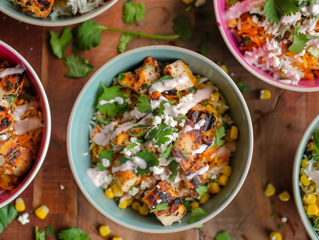 street corn chicken rice bowl
